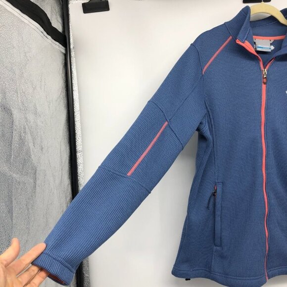 Columbia Titanium periwinkle blue coral trim waffle knit zippered jacket LG - Picture 5 of 16
